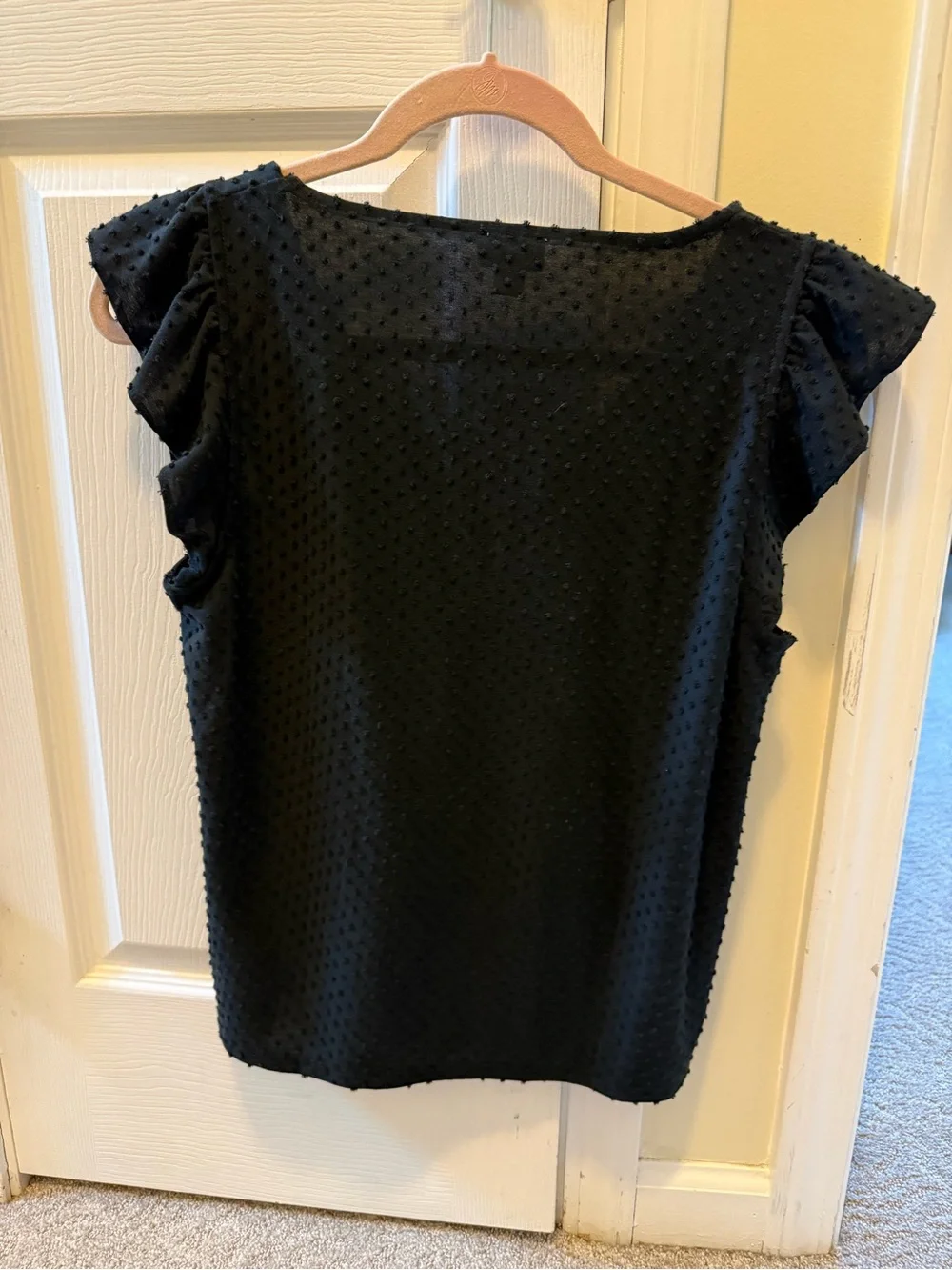 J. Crew Black Textured V-Neck Cap Sleeve Top